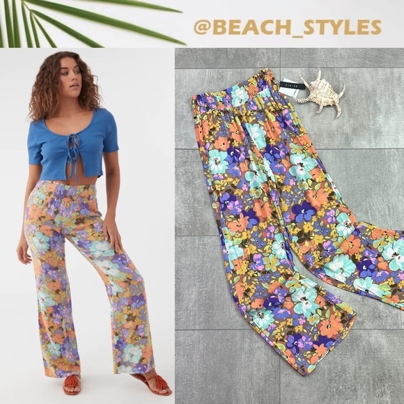 🔆O’Neill🔆 JOHNNY SAMI FLORAL BEACH PANTS WIDE LEG Elastic waist vacation - Picture 1 of 14